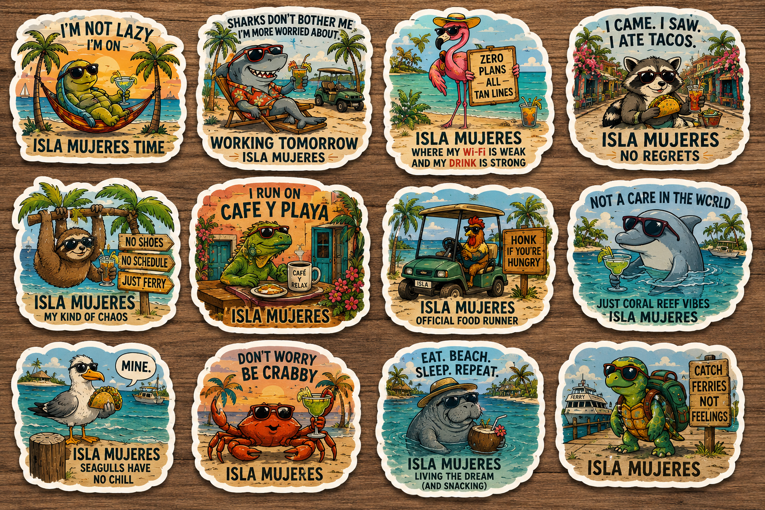 Isla Mujeres vacation sticker mockups